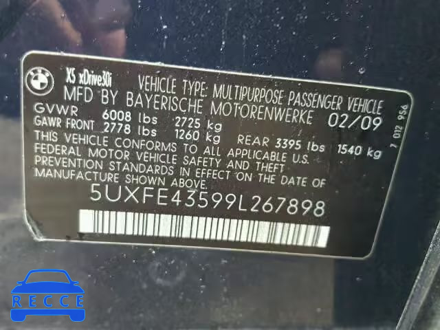 2009 BMW X5 5UXFE43599L267898 зображення 9