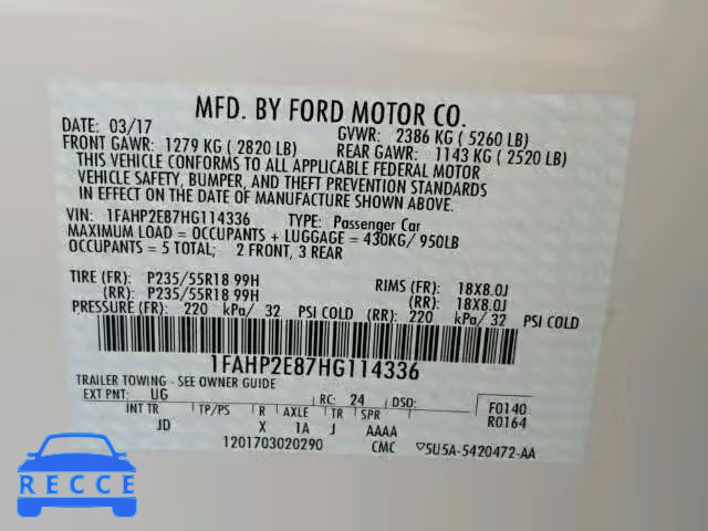 2017 FORD TAURUS 1FAHP2E87HG114336 image 9