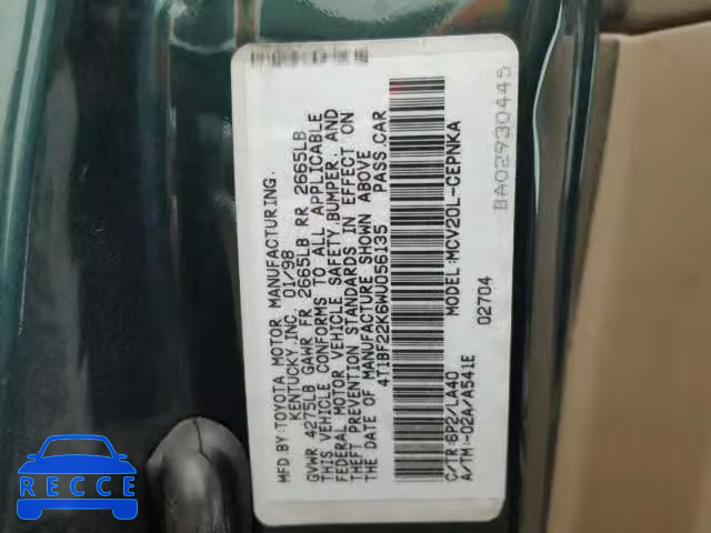 1998 TOYOTA CAMRY 4T1BF22K6WU056135 image 9