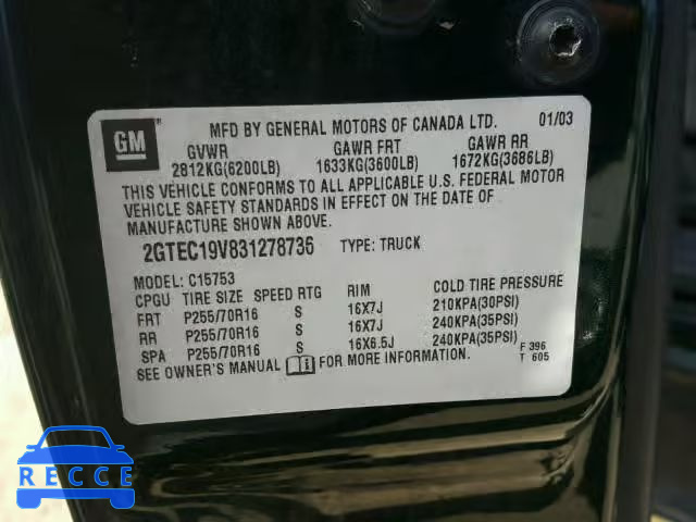 2003 GMC NEW SIERRA 2GTEC19V831278736 image 9
