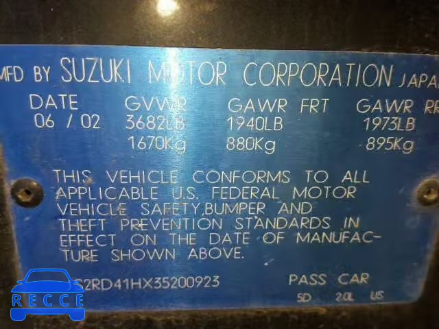 2003 SUZUKI AERIO JS2RD41HX35200923 image 9