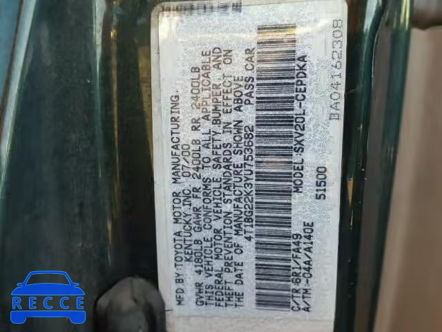 2000 TOYOTA CAMRY 4T1BG22K3YU753682 image 9