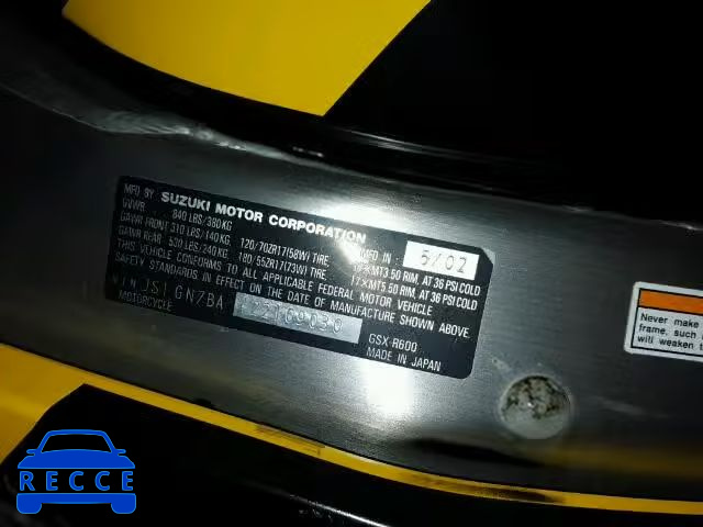 2002 SUZUKI GSX-R600 JS1GN7BA422109030 image 9