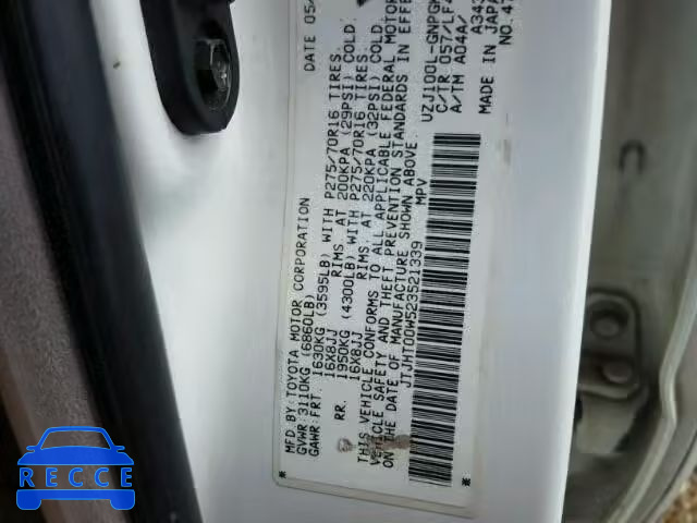 2002 LEXUS LX JTJHT00W523521339 image 9