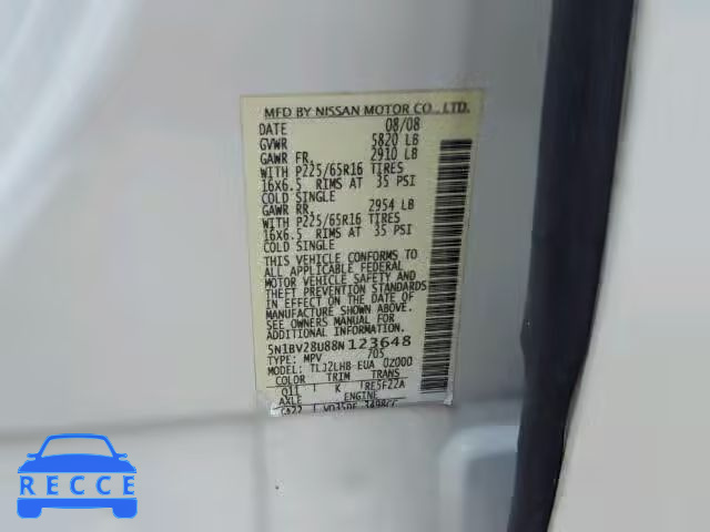 2008 NISSAN QUEST 5N1BV28U88N123648 image 9