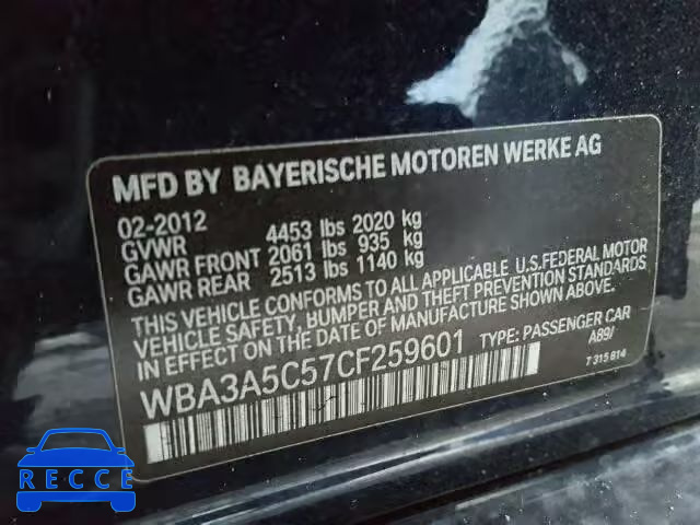 2012 BMW 328 WBA3A5C57CF259601 image 9