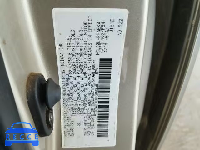 2004 TOYOTA SIENNA 5TDZA23C84S003561 image 9