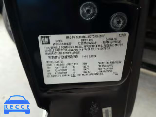 2003 GMC NEW SIERRA 1GTEK19TX3E250999 image 9