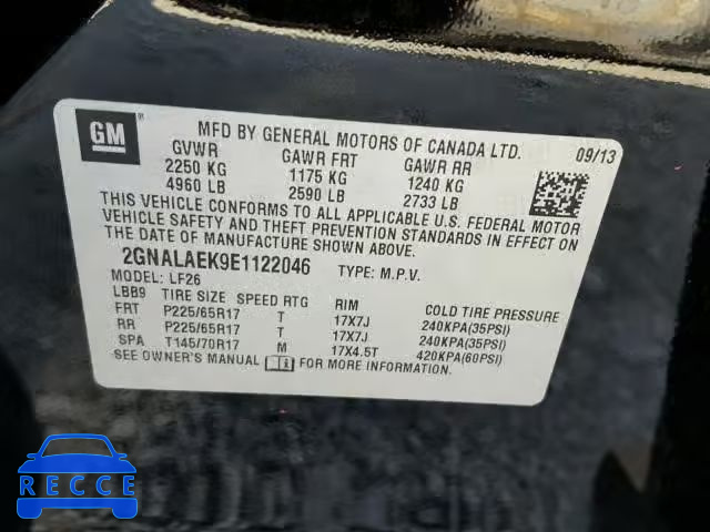 2014 CHEVROLET EQUINOX 2GNALAEK9E1122046 image 9