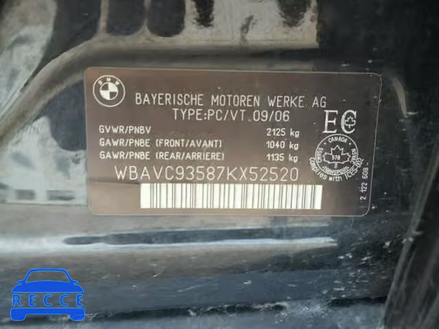 2007 BMW 328 WBAVC93587KX52520 image 9