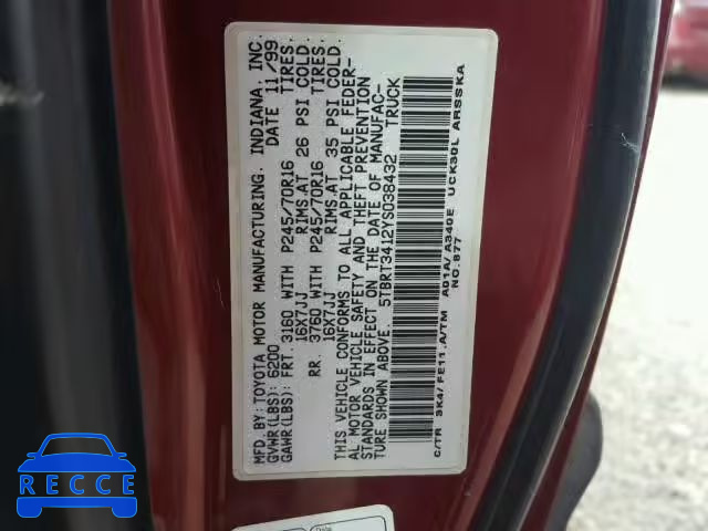 2000 TOYOTA TUNDRA 5TBRT3412YS038432 image 9