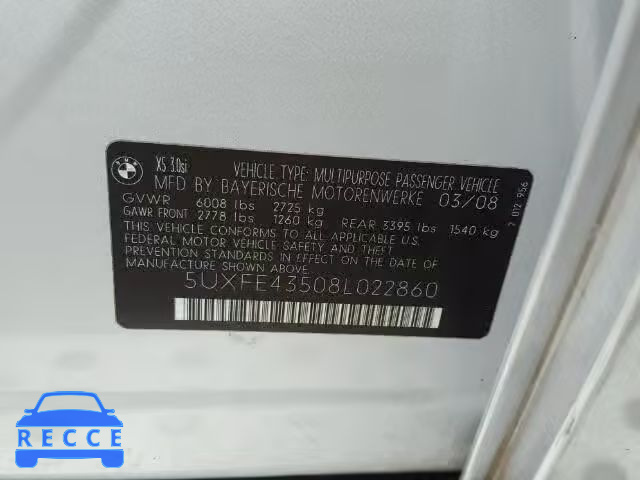 2008 BMW X5 5UXFE43508L022860 image 9