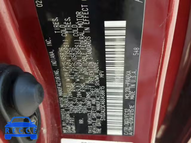 2006 TOYOTA SIENNA 5TDZA23C46S458815 image 9