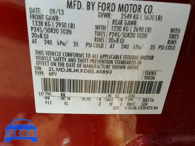 2013 LINCOLN MKX 2LMDJ8JKXDBL45893 зображення 9