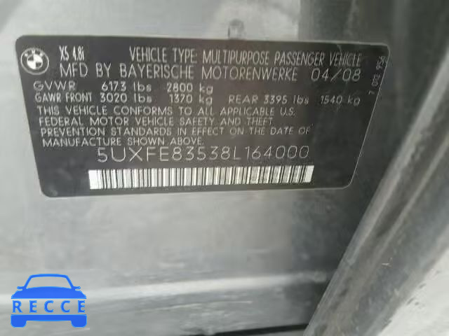 2008 BMW X5 5UXFE83538L164000 image 9