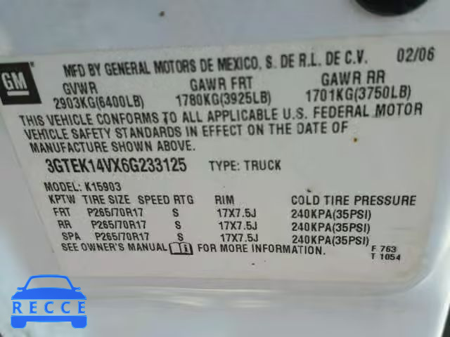 2006 GMC NEW SIERRA 3GTEK14VX6G233125 image 9