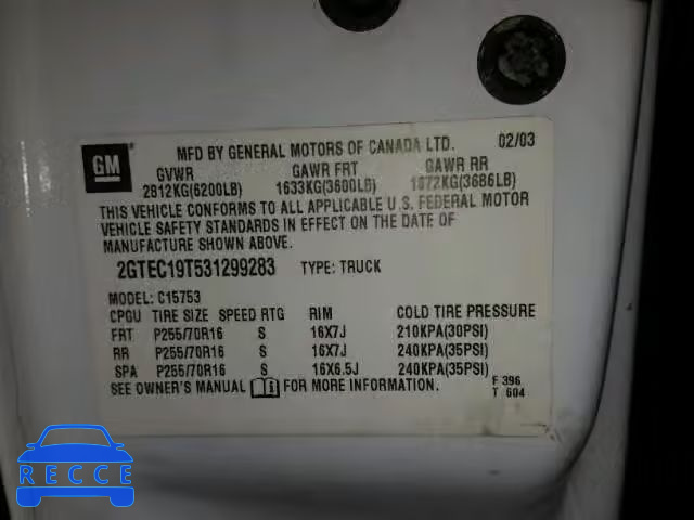 2003 GMC NEW SIERRA 2GTEC19T531299283 image 9