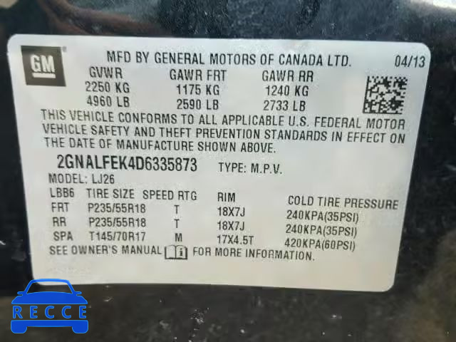 2013 CHEVROLET EQUINOX 2GNALFEK4D6335873 image 9