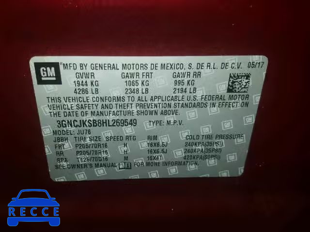 2017 CHEVROLET TRAX 3GNCJKSB8HL269549 image 6