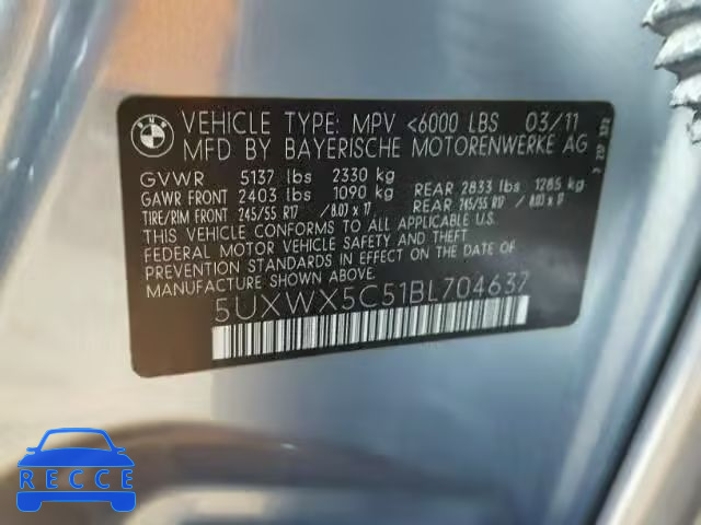 2011 BMW X3 5UXWX5C51BL704637 image 9