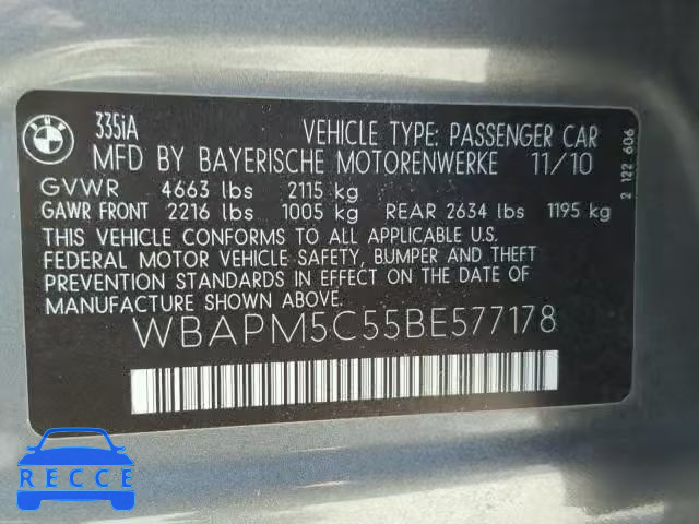 2011 BMW 335 WBAPM5C55BE577178 зображення 9