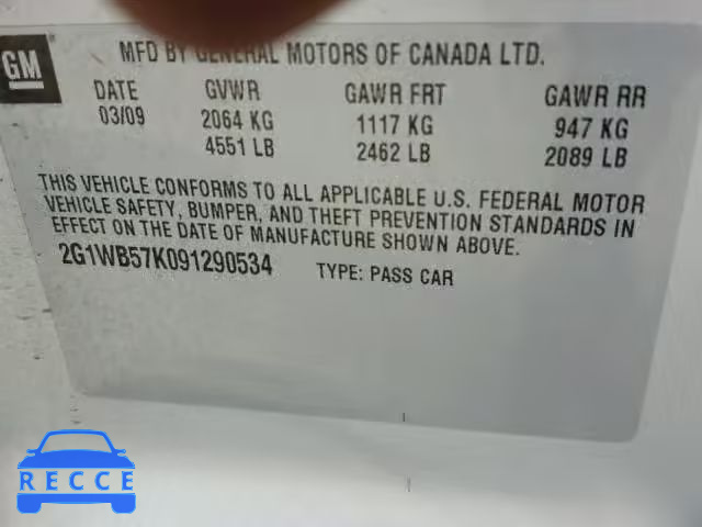 2009 CHEVROLET IMPALA 2G1WB57K091290534 image 9