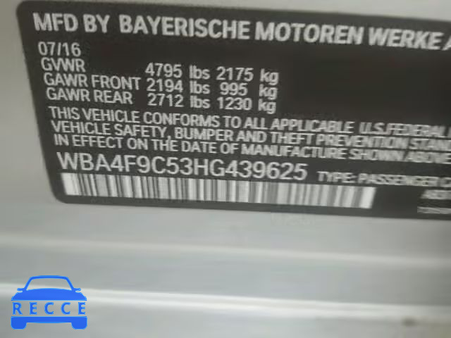 2017 BMW 430XI WBA4F9C53HG439625 зображення 9