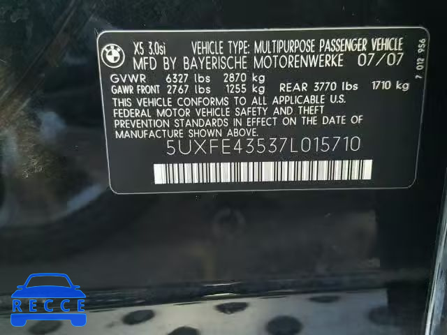 2007 BMW X5 5UXFE43537L015710 зображення 9