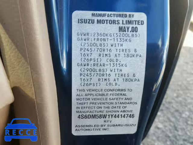 2000 HONDA PASSPORT 4S6DM58W1Y4414746 image 9