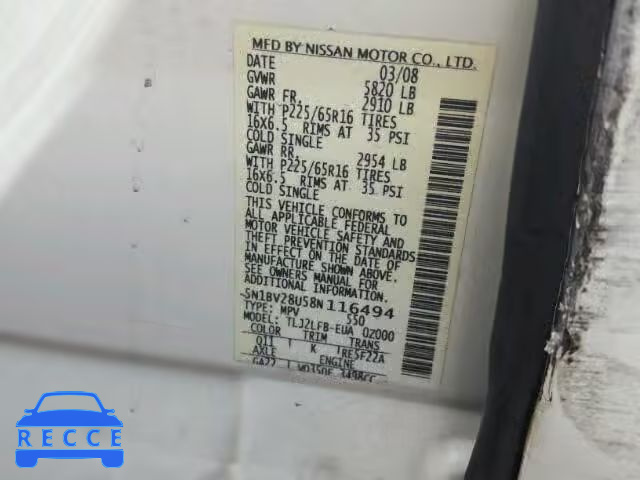 2008 NISSAN QUEST 5N1BV28U58N116494 image 9