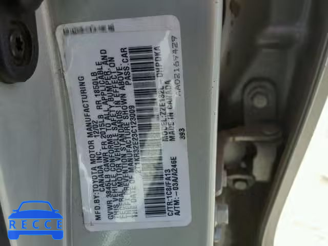 2003 TOYOTA COROLLA MA 2T1KR32E23C123009 image 9