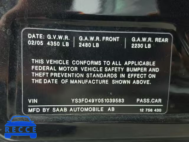 2005 SAAB 9-3 YS3FD49Y051039583 image 9