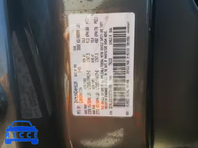 2003 DODGE RAM 2500 3D7KU28D23G764499 image 9