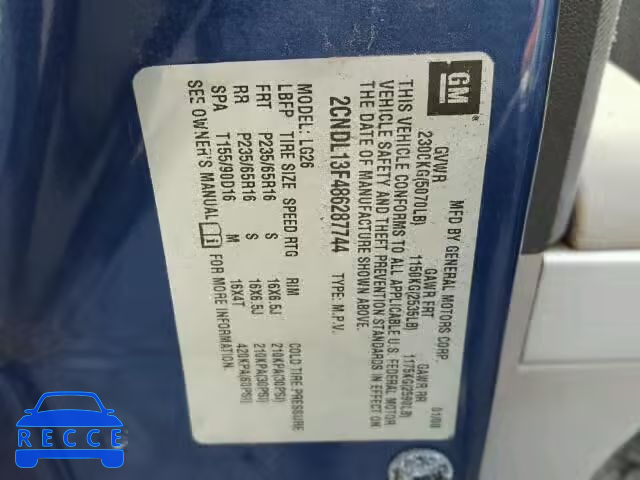2008 CHEVROLET EQUINOX 2CNDL13F486287744 зображення 9