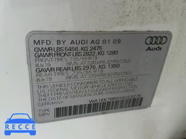 2009 AUDI Q5 WA1KK78R99A023275 image 9