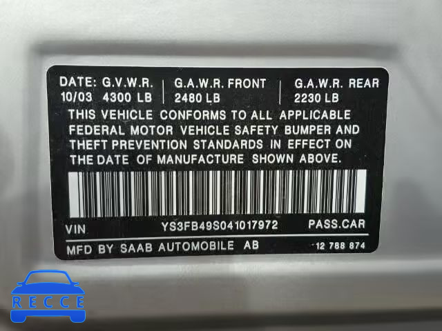 2004 SAAB 9-3 YS3FB49S041017972 image 9