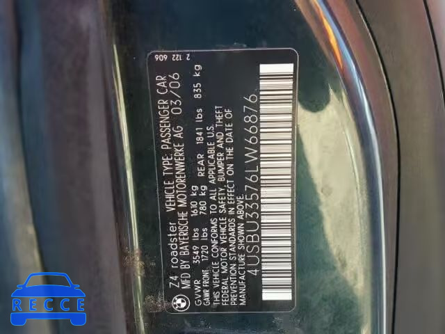 2006 BMW Z4 4USBU33576LW66876 image 1