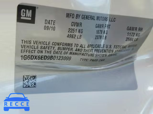 2011 CADILLAC STS 1G6DX6ED9B0123099 image 9