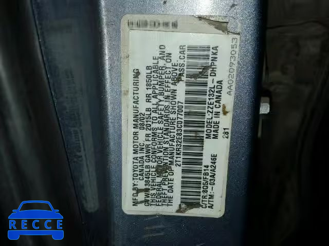 2003 TOYOTA COROLLA MA 2T1KR32E83C077007 image 9