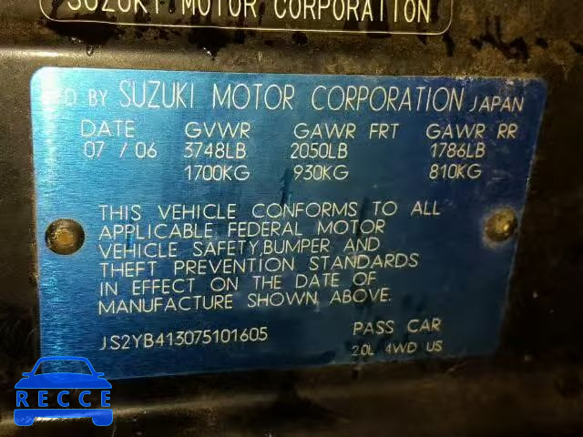 2007 SUZUKI SX4 JS2YB413075101605 зображення 9