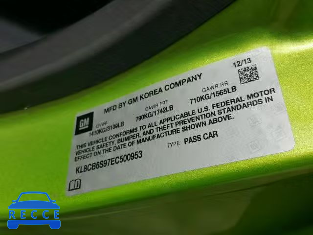 2014 CHEVROLET SPARK KL8CB6S97EC500953 зображення 9