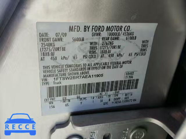 2010 FORD F250 1FTSW2BR7AEA11905 image 9