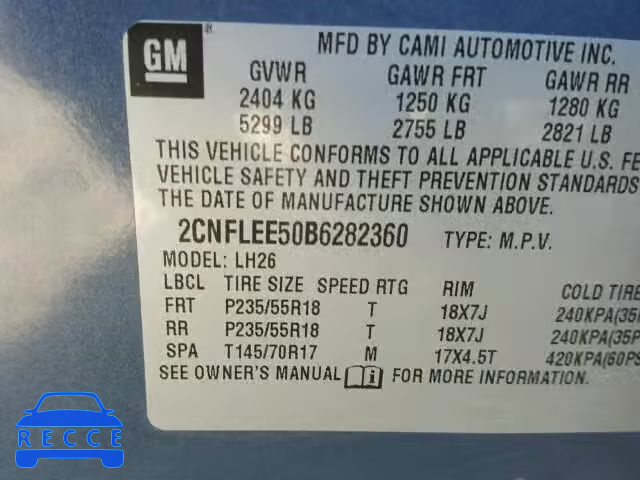 2011 CHEVROLET EQUINOX 2CNFLEE50B6282360 image 9
