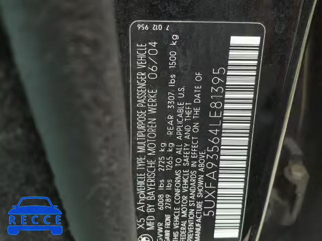 2004 BMW X5 5UXFA93564LE81395 image 9