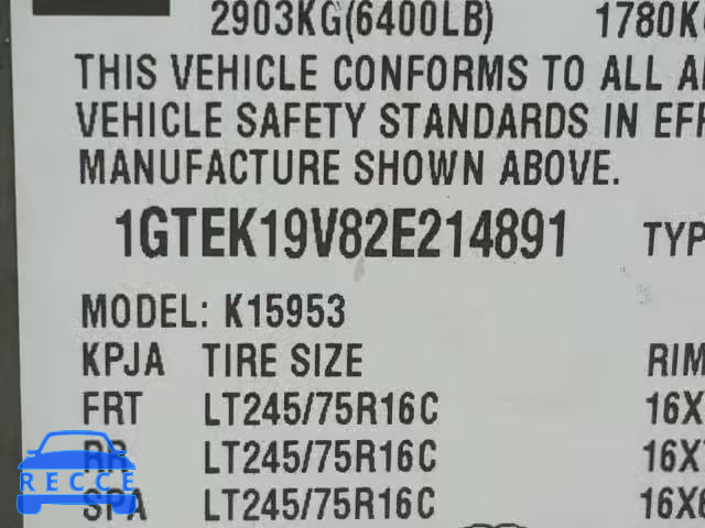 2002 GMC NEW SIERRA 1GTEK19V82E214891 image 9