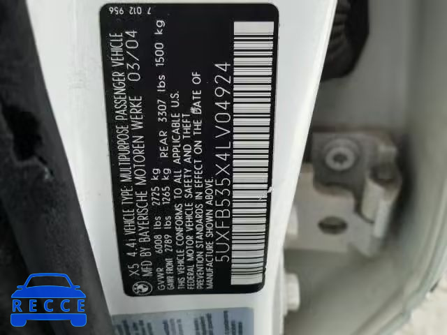 2004 BMW X5 5UXFB535X4LV04924 image 9