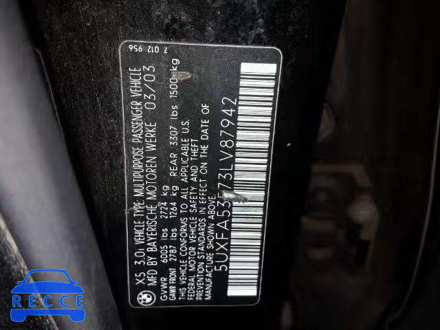 2003 BMW X5 5UXFA53573LV87942 image 9