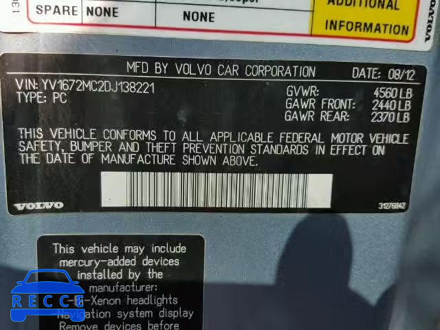 2013 VOLVO C70 YV1672MC2DJ138221 image 9