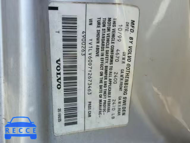 2000 VOLVO V70 YV1LV60D7Y2673463 image 9