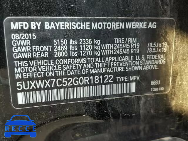 2016 BMW X3 5UXWX7C52G0R18122 зображення 9